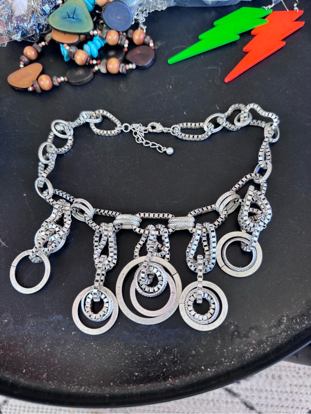 Silver-Tone Multi-Ring Statement Necklace